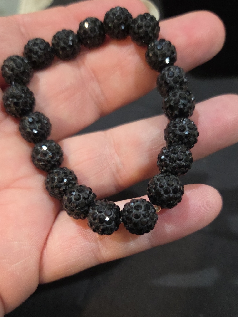 BLACK RHINESTONE BEADED STRETCH BRACELET